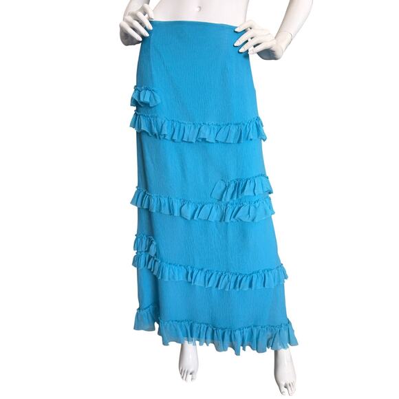 nina austin Y2K silk chiffon coquette ruffle blue fairy whimsy maxi slip medium - Picture 5 of 7